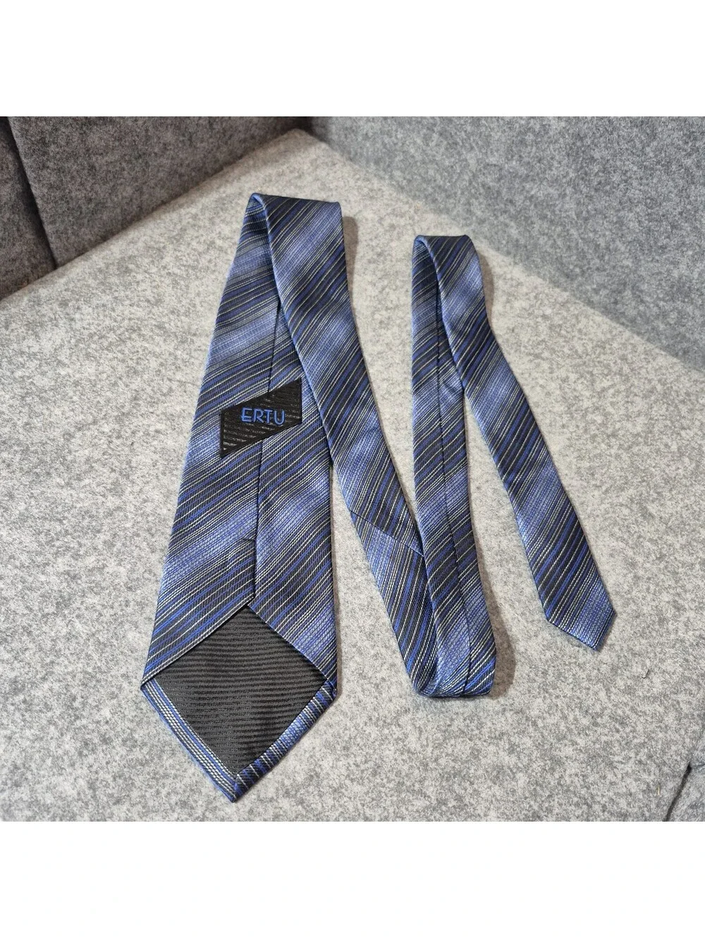 Ertu Silk Necktie Classic Blue-Gray-Black Stripes